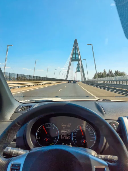 Car Travel Driving Car Budapest Modern Híd Fénymásolás — Stock Fotó
