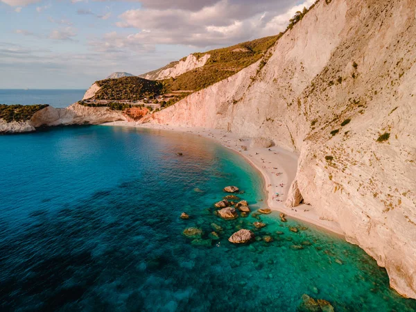 Vista Aérea Porto Katsiki Playa Isla Lefkada Grecia Vacaciones Verano —  Fotos de Stock