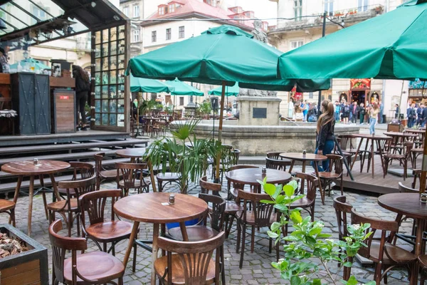 Livre Rua Café Com Mesas Vazias Espaço Cópia — Fotografia de Stock