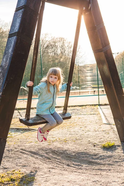 Happy Little Girl Swing Copy Space — Stock Photo, Image