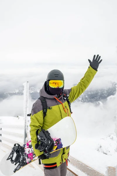 man snowboarder on the top of the chopok mountain Slovakia ski resort