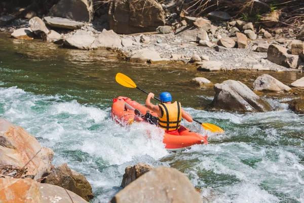 Inflatable Raft Extreme Sport Mountain River Summertime Copy Space — Stock Photo, Image