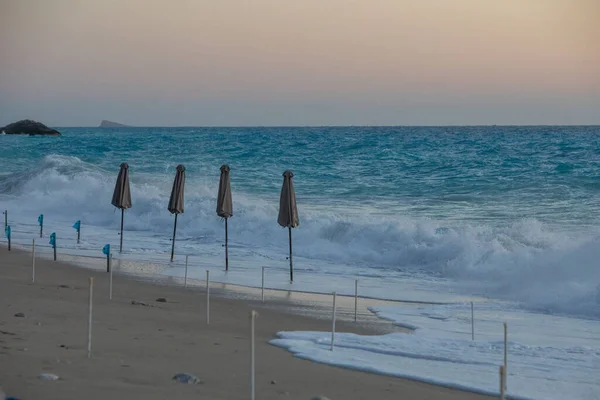 Görögország Lefkada Sziget Tenger Strand Táj Erős Hullámok — Stock Fotó