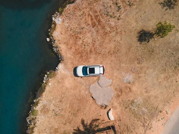 Pohled Shora Auto Mořské Pláži Krásným Výhledem Přístav Lefkada Ostrov — Stock fotografie