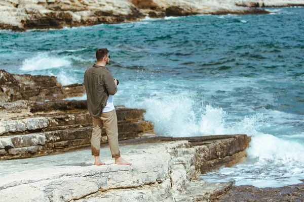 Fotografo Professionista Scattare Paesaggi Marini Copia Spazio — Foto Stock