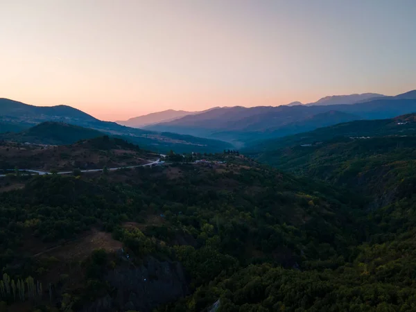 Vista Aérea Las Carreteras Grecia Tesalia Montañas Copia Espacio Amanecer — Foto de Stock