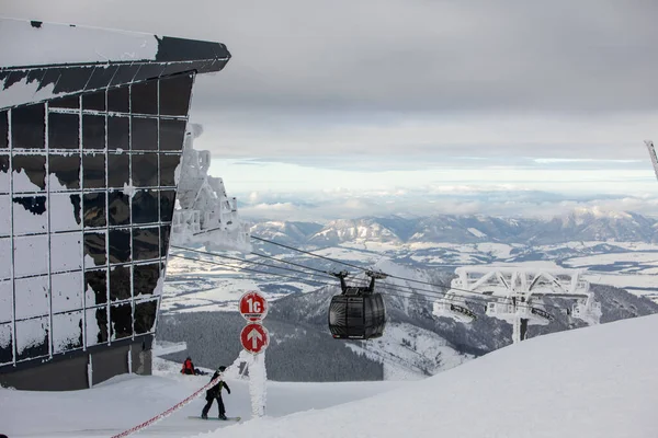 Slovakia Jasna February 2022 Ski Lift Cabin Top Chopok Mountain — Photo