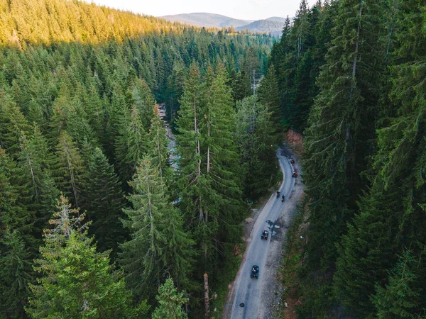 Ukrayna Karpatlar 'ın tepesindeki ATV' ye binen insanlar