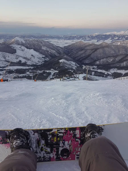 Snowboarder Ponto Vista Partir Espaço Cópia Inclinação Eslováquia Jasna — Fotografia de Stock