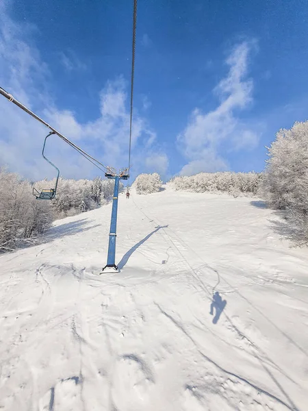 Vue Depuis Ancien Télésiège Station Ski Journée Ensoleillée — Photo