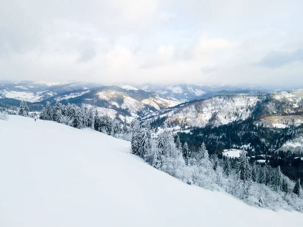 Vue Aérienne Paysage Hivernal Des Montagnes Des Carpates — Photo