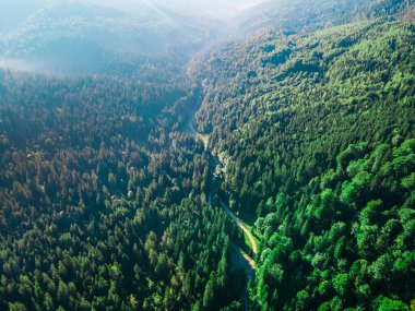 Karpat dağlarının hava manzarası beyaz bulutlar uzay yaz mevsimi Ukrayna 'yı kopyalıyor