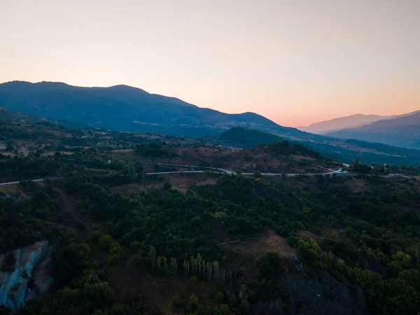 Luftaufnahme Von Straßen Griechenland Thessaly Berge Kopieren Raum Sonnenaufgang — Stockfoto