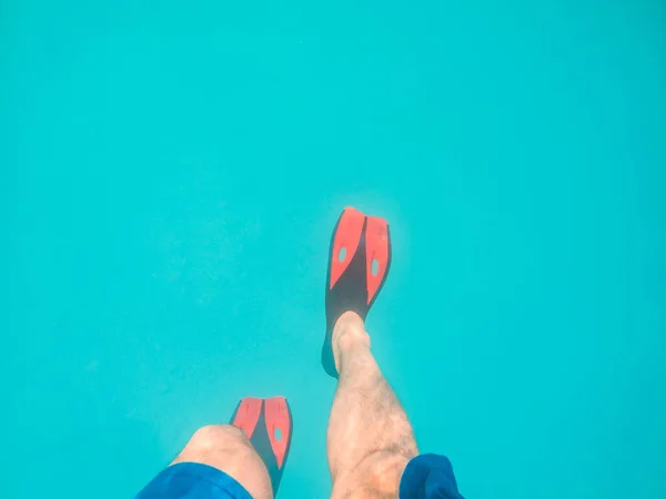 Mannen Poten Flippers Onderwater Zeebodem — Stockfoto
