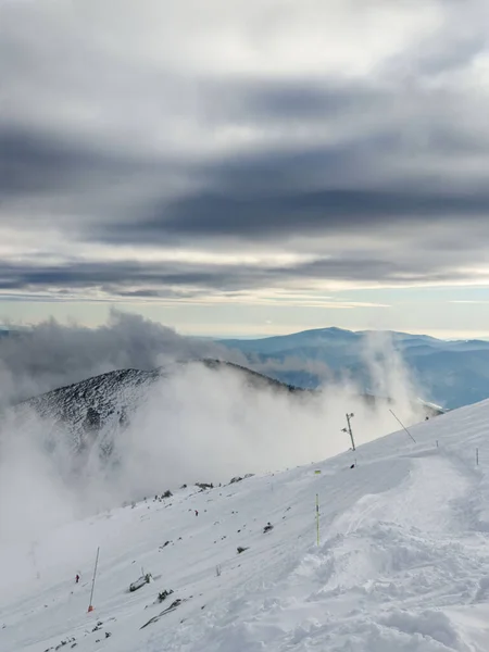 Tramonto Sopra Pista Sci Slovacchia Tatra Montagne Copiare Spazio — Foto Stock