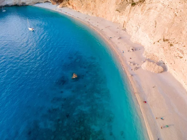 Felső Kilátás Porto Katsiki Strand Naplementekor Lefkada Sziget Görögország — Stock Fotó