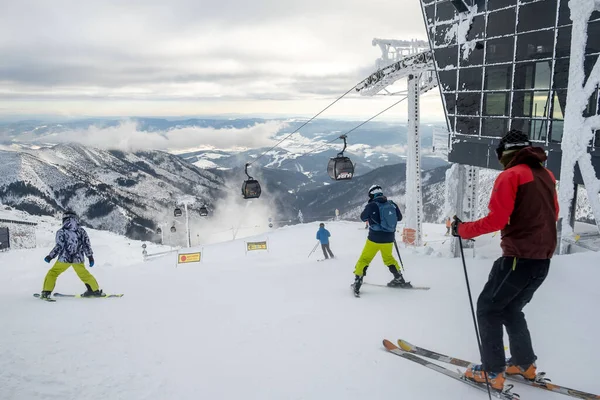 Slovakia Jasna February 2022 People Skiers Eating Top Slope Copy — 图库照片