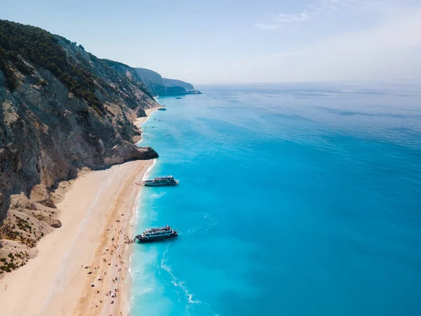 Vista Aérea Playa Egremni Isla Lefkada Grecia Vacaciones Verano — Foto de Stock