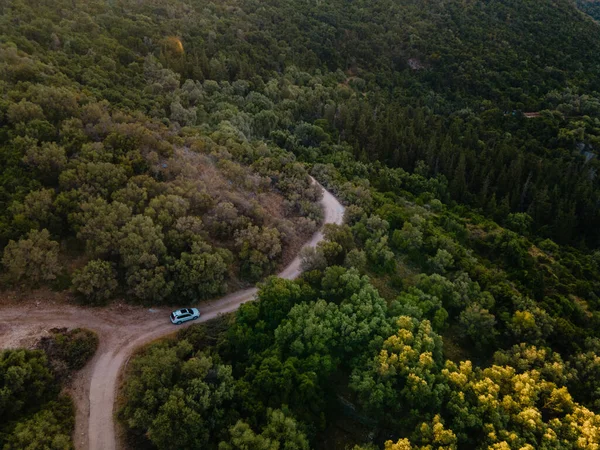 Car Travel Overhead View Moving Trail Road Copy Space — Stockfoto