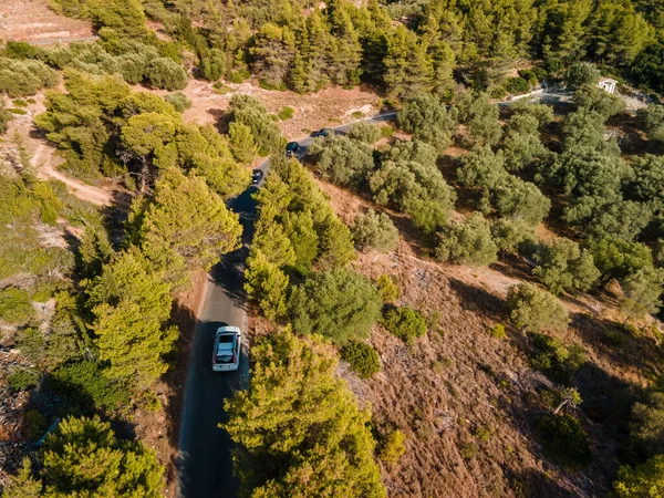 aerial view of car moving by road at Lefkada island Greece