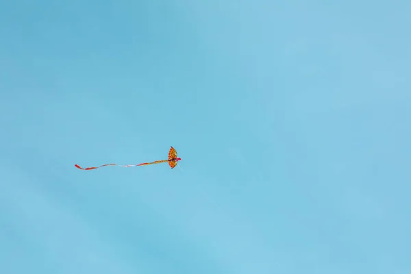 蓝色天空中的橙色彩色风筝 复制空间 — 图库照片