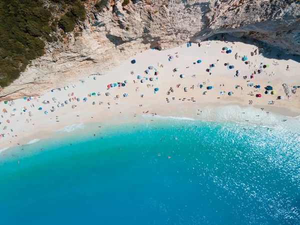 Widok Powietrza Plażę Porto Katsiki Wyspie Lefkada Grecja — Zdjęcie stockowe