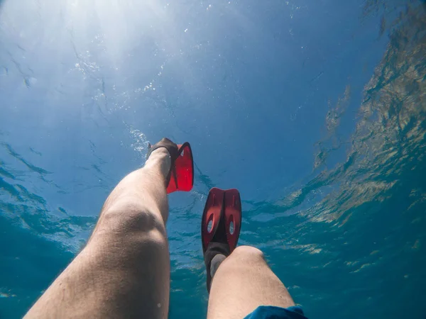フリッパーで男性の足海底 — ストック写真