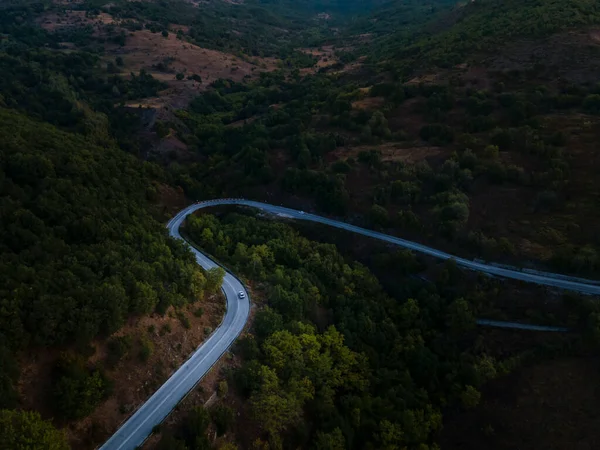 Yunanistan Daki Yolların Havadan Görünüşü Tuzlu Dağlar Uzay Gündoğumunu Kopyalıyor — Stok fotoğraf