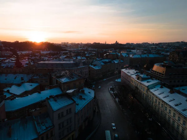Ηλιοβασίλεμα Πάνω Από Lviv Χειμώνα Σεζόν Αντίγραφο Χώρου — Φωτογραφία Αρχείου