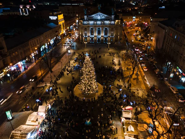 Overhead View City Center Christmas Holidays Overcrowded Square Street Food — Stockfoto