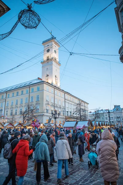 Lviv Ukraine December 2021 Overcrowded City Center Christmas Time Copy — Stock Fotó