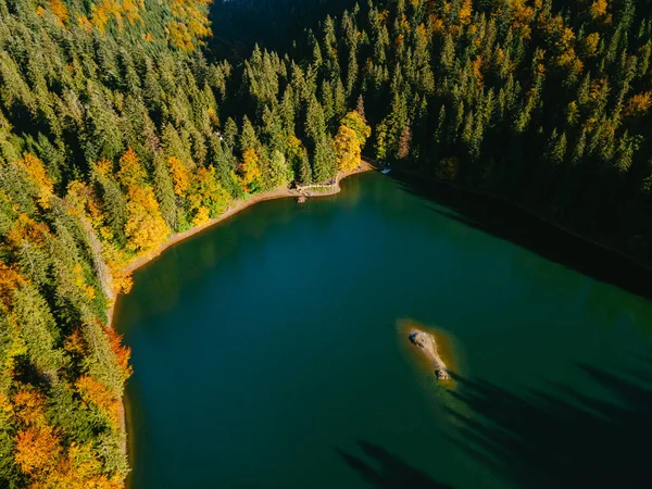 aerial view of carpathian lake autumn season copy space