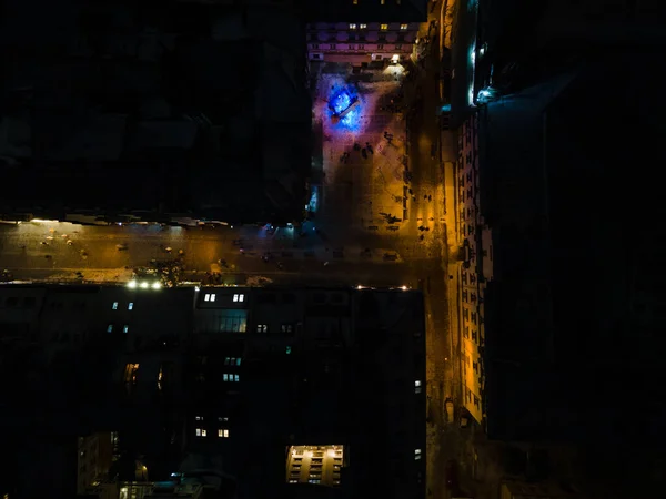 Overhead View Night City Street Copy Space — 图库照片