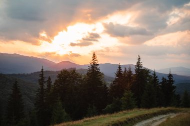 colorful sunset on top of ukrainian mountain carpathian