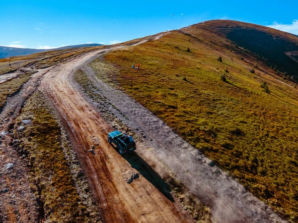 Luftaufnahme Von Road Attraktion Straße Die Spitze Der Karpaten Kopieren — Stockfoto