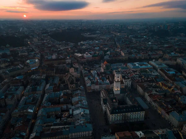 Аерофотозйомка Центру Львова Заході Сонця Концепція Подорожі Копіювання Простору — стокове фото