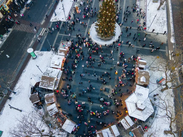 Overhead View City Center Christmas Holidays Overcrowded Square Street Food — Fotografia de Stock