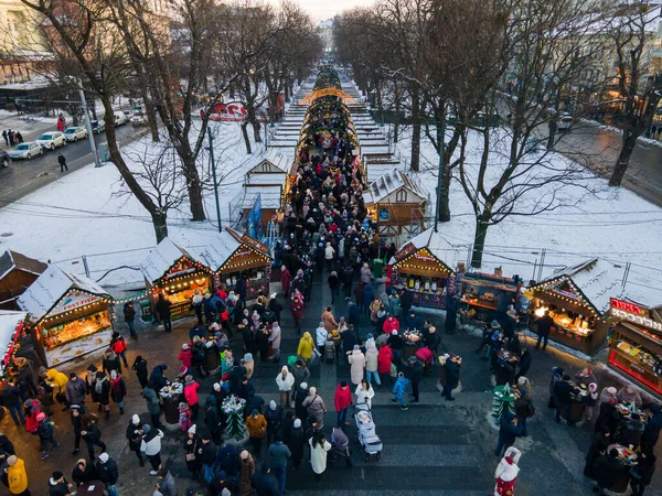 Overhead View City Center Christmas Holidays Overcrowded Square Street Food — Stockfoto