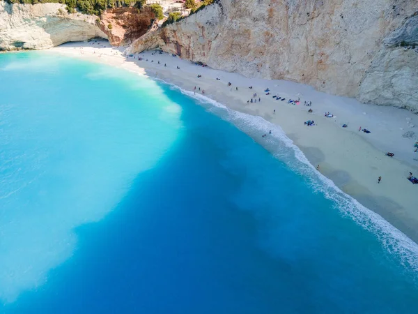 Widok Powietrza Plażę Porto Katsiki Wyspie Lefkada Grecja — Zdjęcie stockowe