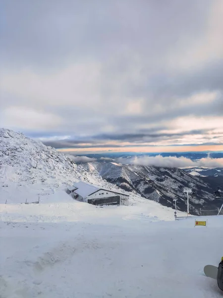 Café Sommet Des Montagnes Station Ski Coucher Soleil — Photo