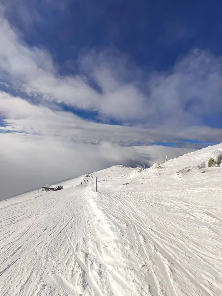 Pista Esqui Resort Acima Das Nuvens Eslováquia Tatras Montanhas Copiar — Fotografia de Stock
