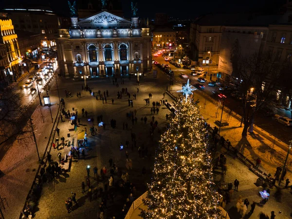 Overhead View City Center Christmas Holidays Overcrowded Square Street Food — Fotografia de Stock