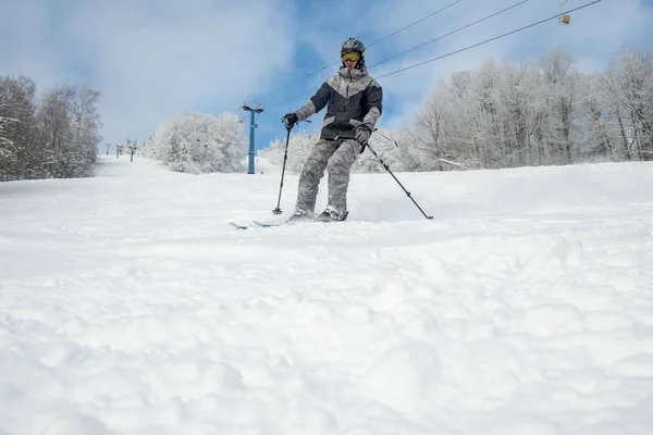Homme Skieur Ski Piste Copie Espace — Photo