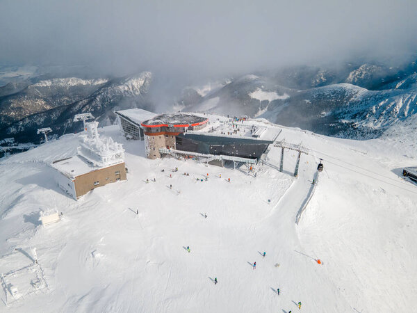aerial view of top ski lift cabin station on chopok mountain Slovakia