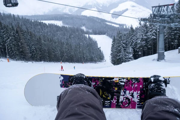 Snowboarder Punto Vista Desde Espacio Copia Pendiente Eslovaquia Jasna —  Fotos de Stock