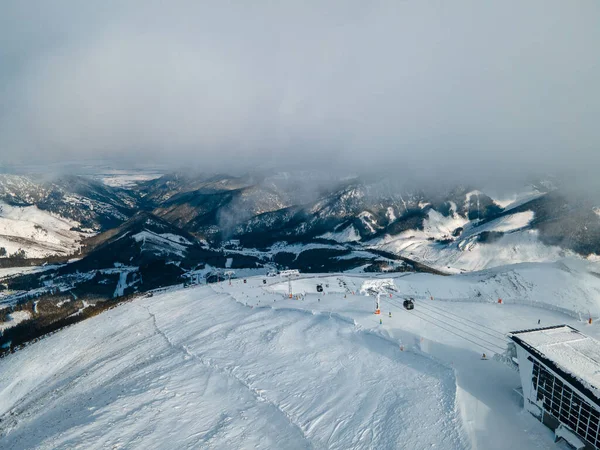 Vue Aérienne Piste Ski Dans Les Montagnes Slovaques Station Jasna — Photo