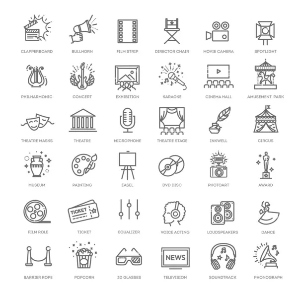 Entretenimiento - esbozar colección de iconos web, vector, colección de iconos de línea delgada — Vector de stock