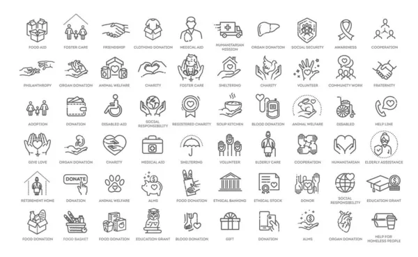 Liefdadigheid Donatie Vrijwilligerswerk Pictogram Dunne Lijn Stijl — Stockvector