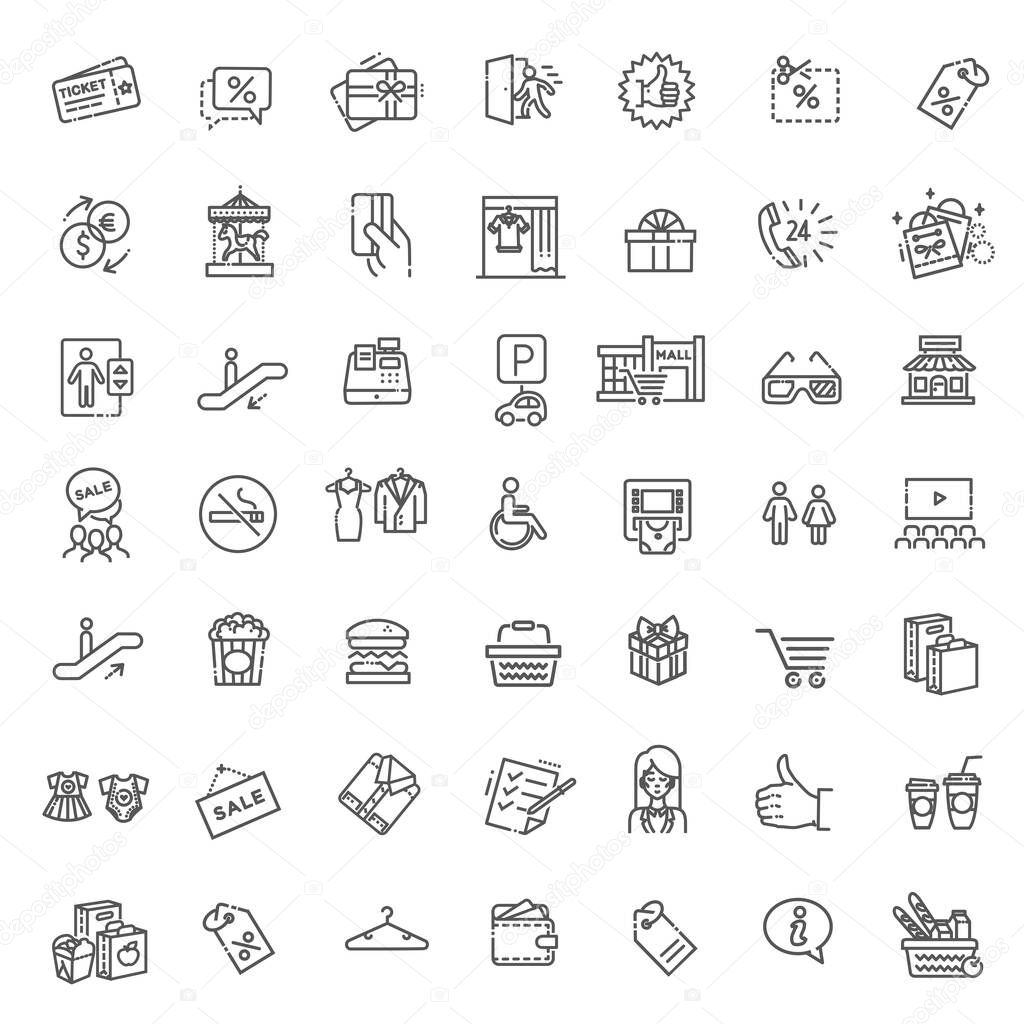 Selection, payment and delivery of goods. Thin line web icon set. Outline icons collection