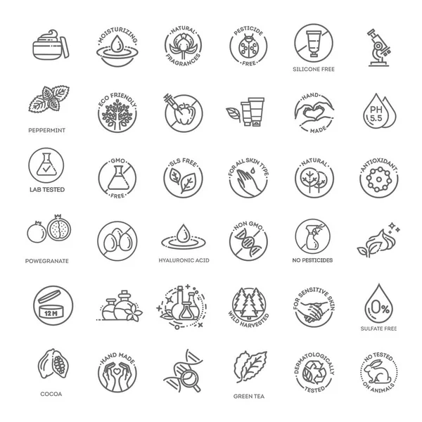 Natürliche Lebensmittel Flache Linie Symbole Gesetzt Dünne Schilder Für Verpackungen — Stockvektor